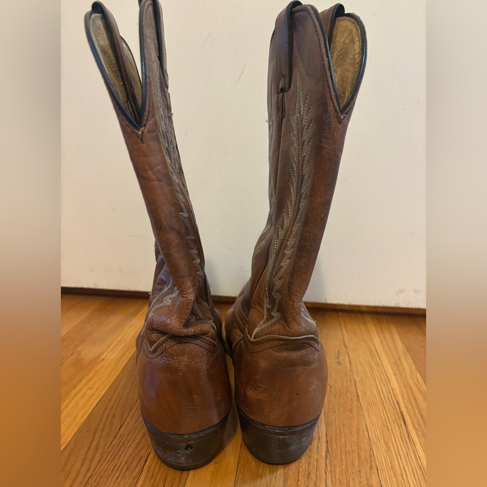 Cowgirl Western Pointed Toe Boots Two Tone Brown Leather Size 11 - Picture 4 of 6
